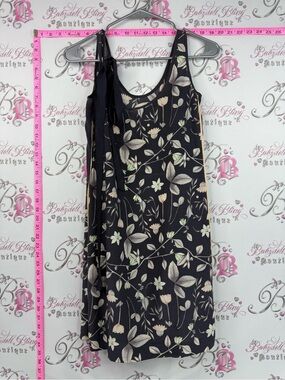 Club Monaco dress flowers ribbon tie up bow Black Floral Tank Dress
